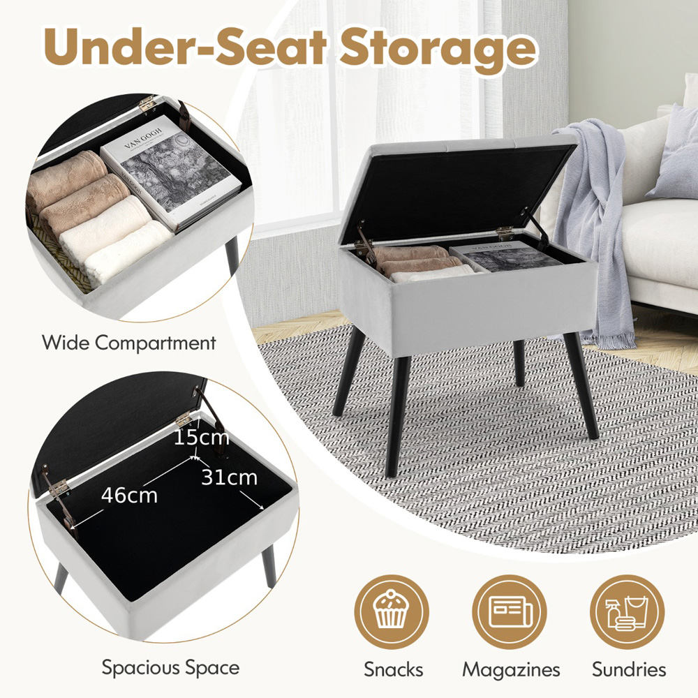 Costway Grey Velvet Flip Top Ottoman Footstool Image 7