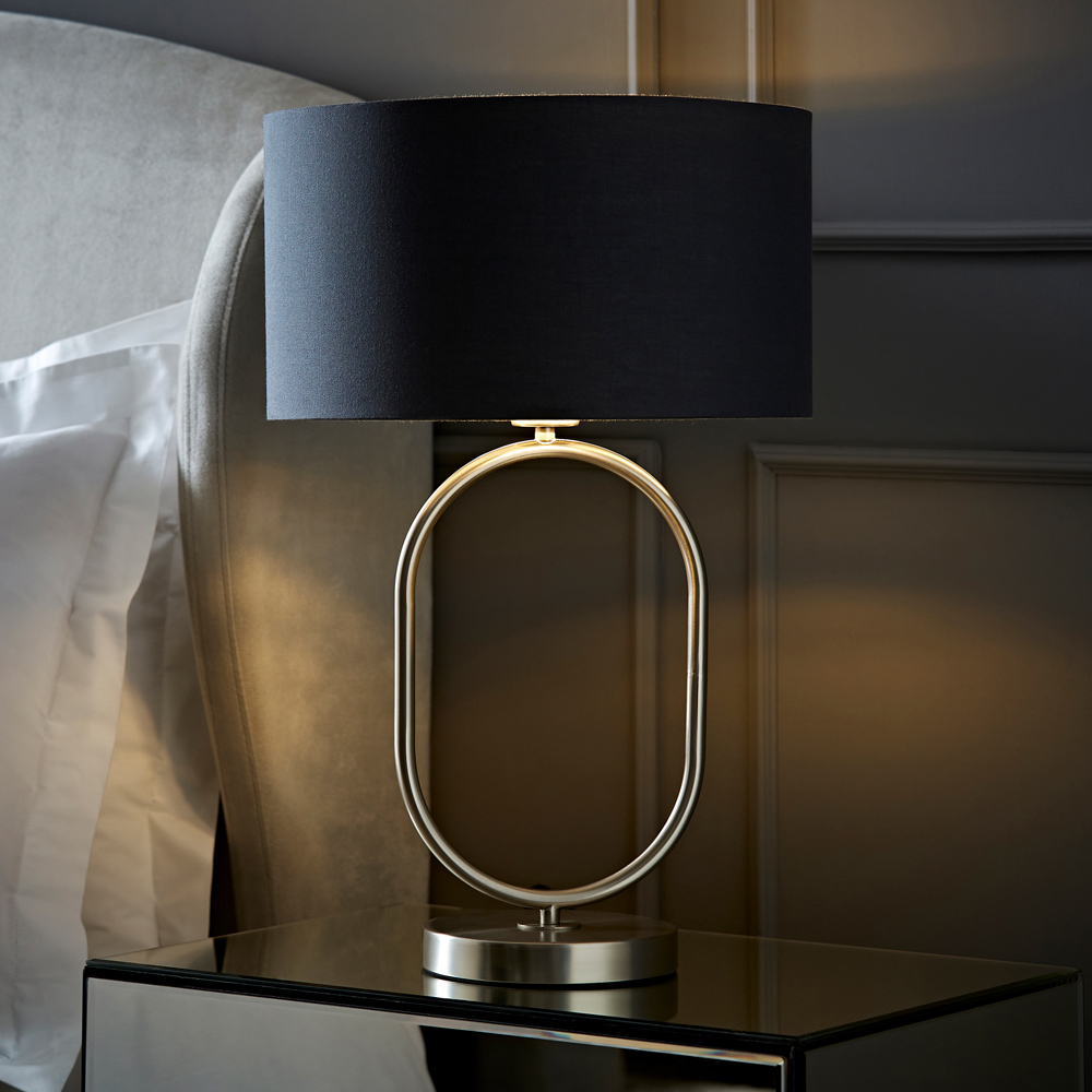 ValueLights Antonia Charcoal with Chrome Drum Shade Brushed Chrome Oval LED Table Lamp Image 2