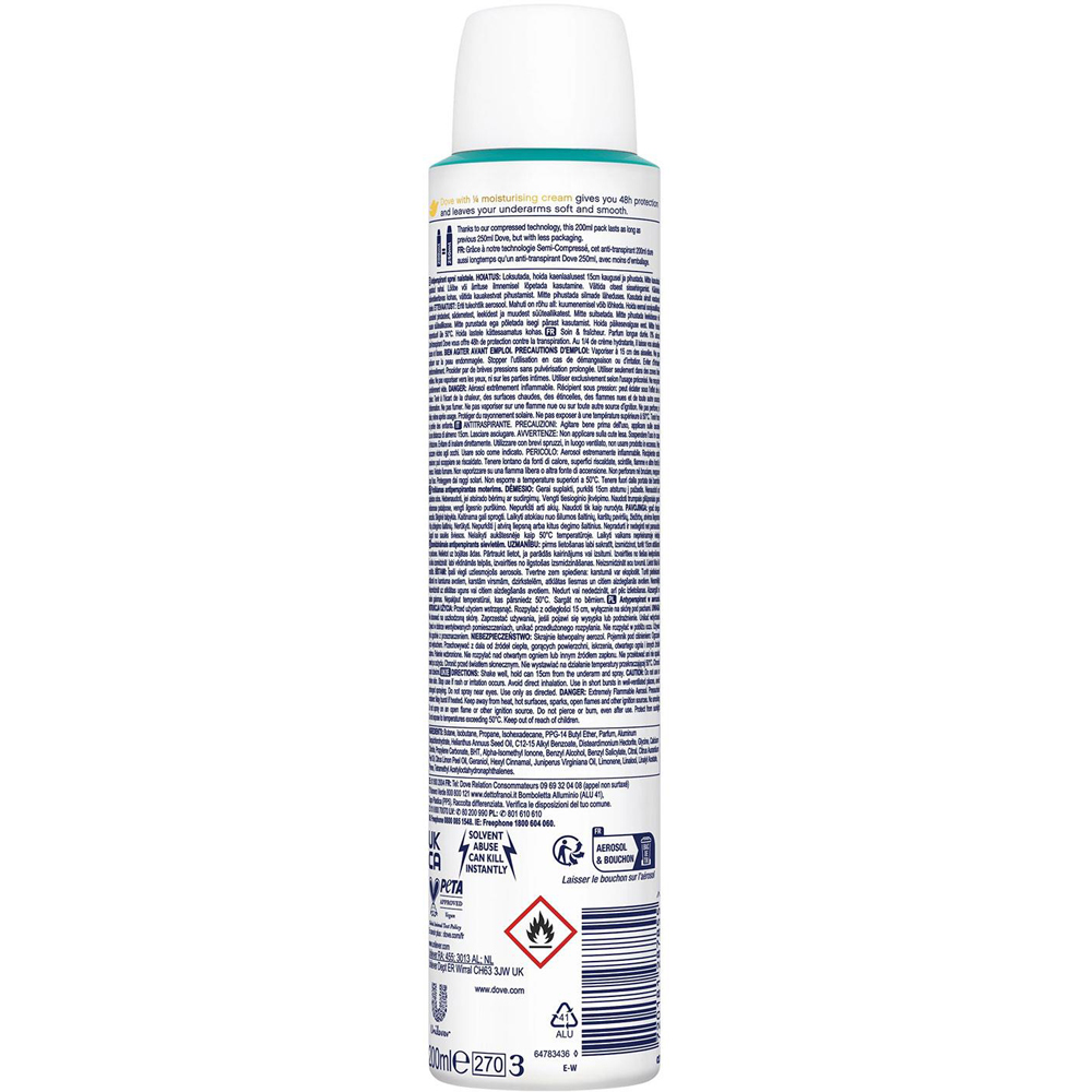 Dove Fresh Sweat Protection Women Anti-Perspirant Deo 200ml 24 Pack Image 3