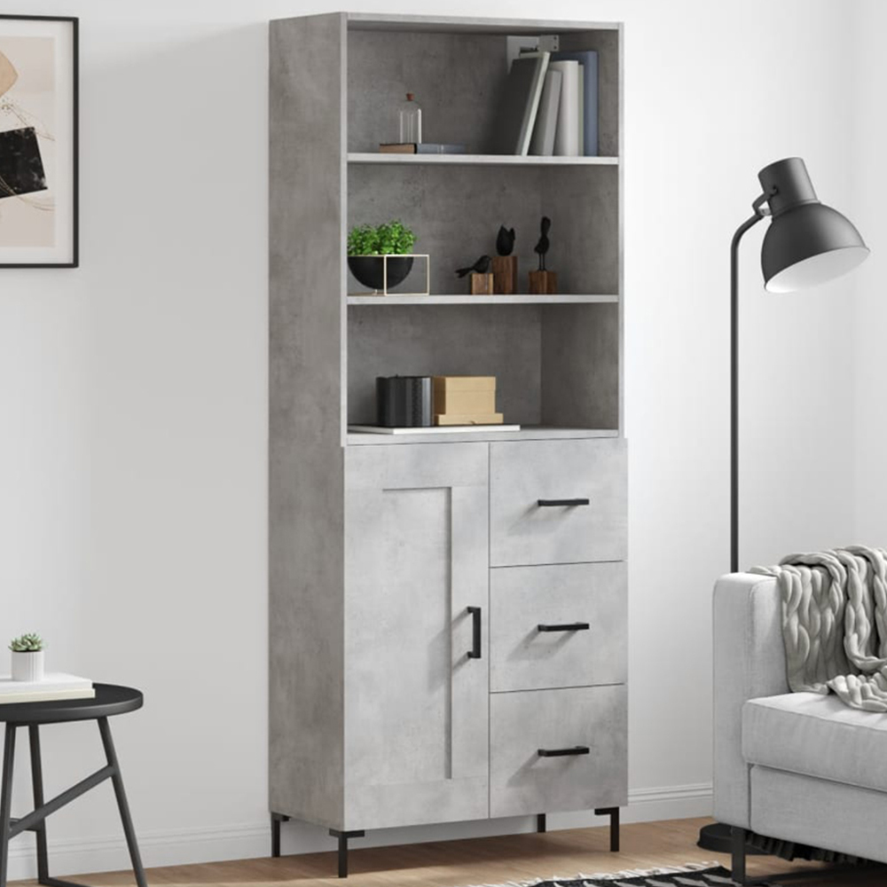 vidaXL Single Door 3 Drawer Concrete Grey Cabinet Image 1