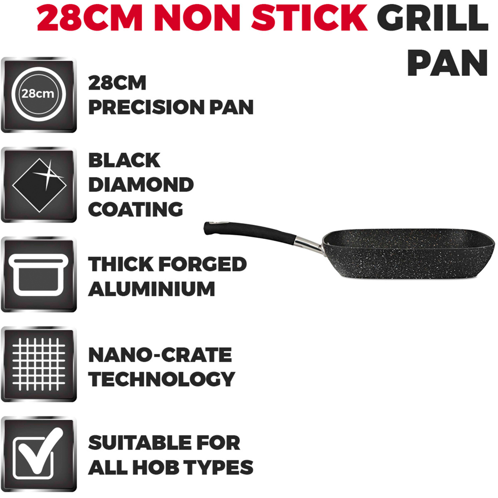 Tower Precision 28cm Black Forged Aluminium Non-Stick Grill Pan Image 2