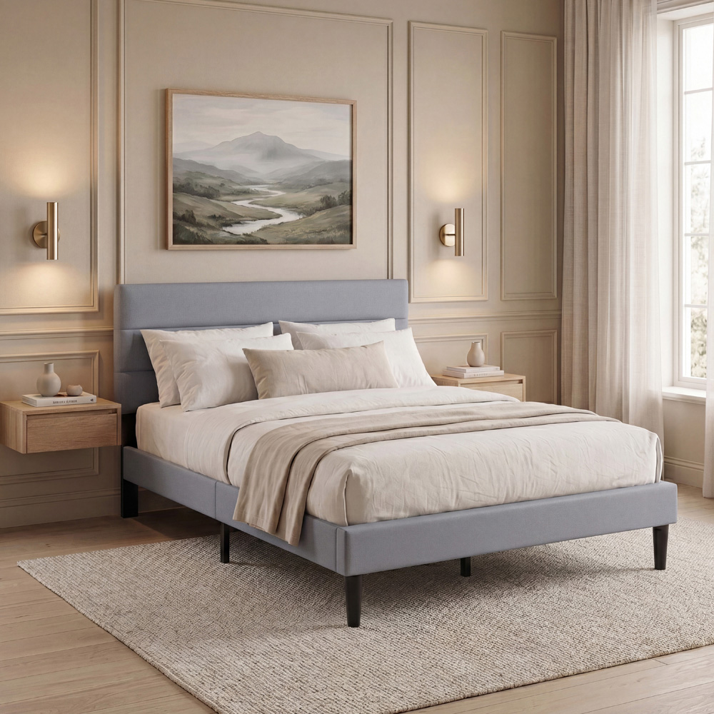 VIDA DESIGNS Vandura Double Light Grey Linen Fabric Bed with Memory Foam Bonnell Spring Mattress Image 8