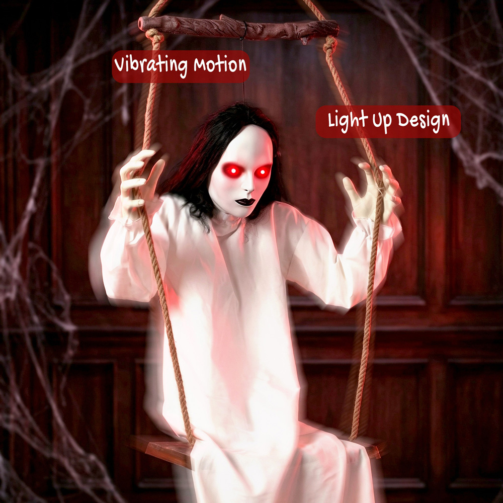 HOMCOM Light Up Animated Hanging Swing Ghost Halloween Decoration 5.5ft Image 6