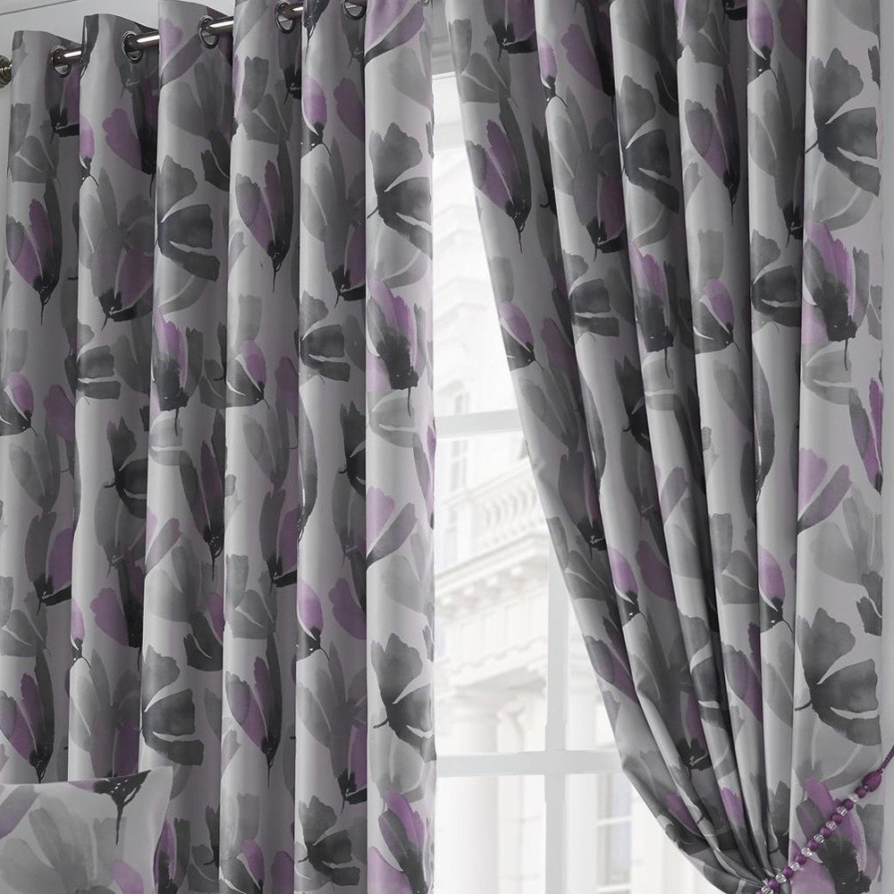 Alan Symonds Amsterdam Purple Ring Top Eyelet Curtains 168 x 137cm Image 3