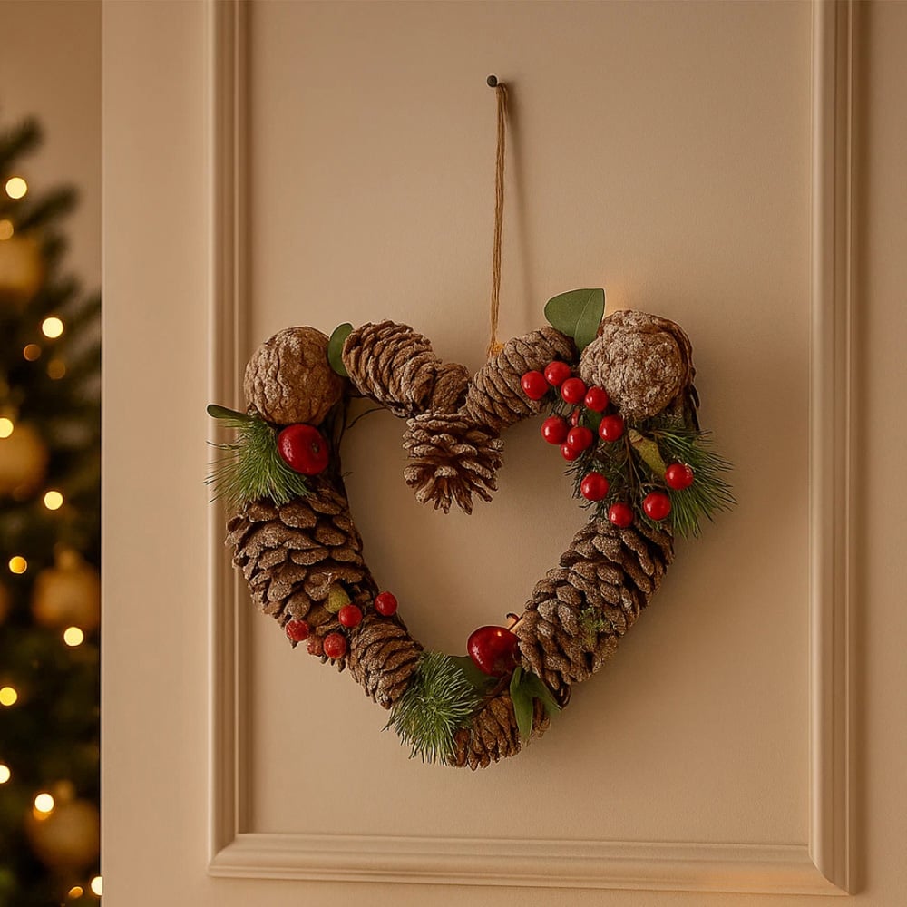 Marco Paul Pinecones Heart Artificial Christmas Wreath 24cm Image 2