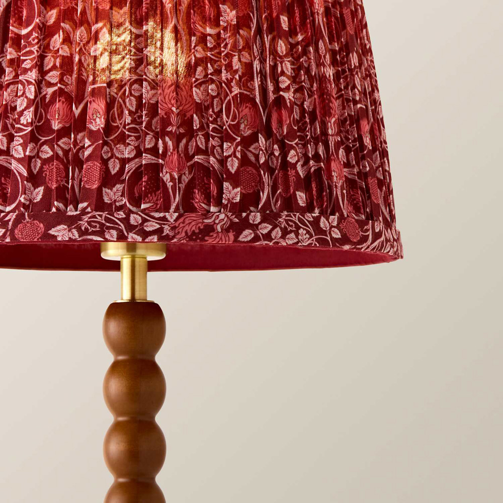 ValueLights Bobble Burgundy Pleated Shade Walnut Wooden Table Lamp with Bulb Image 4