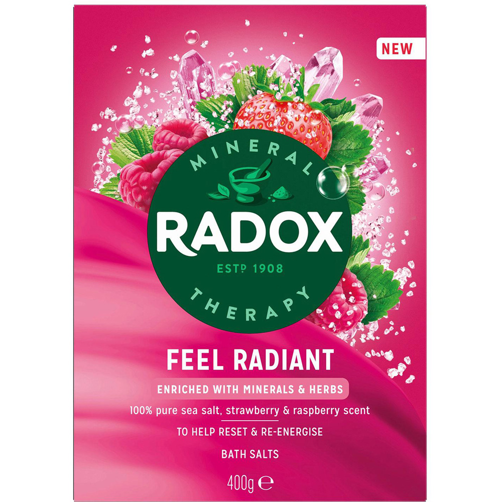Radox Mineral Therapy Feel Radiant Strawberry and Raspberry Relaxing Bath Salts 400g 6 Pack Image 3