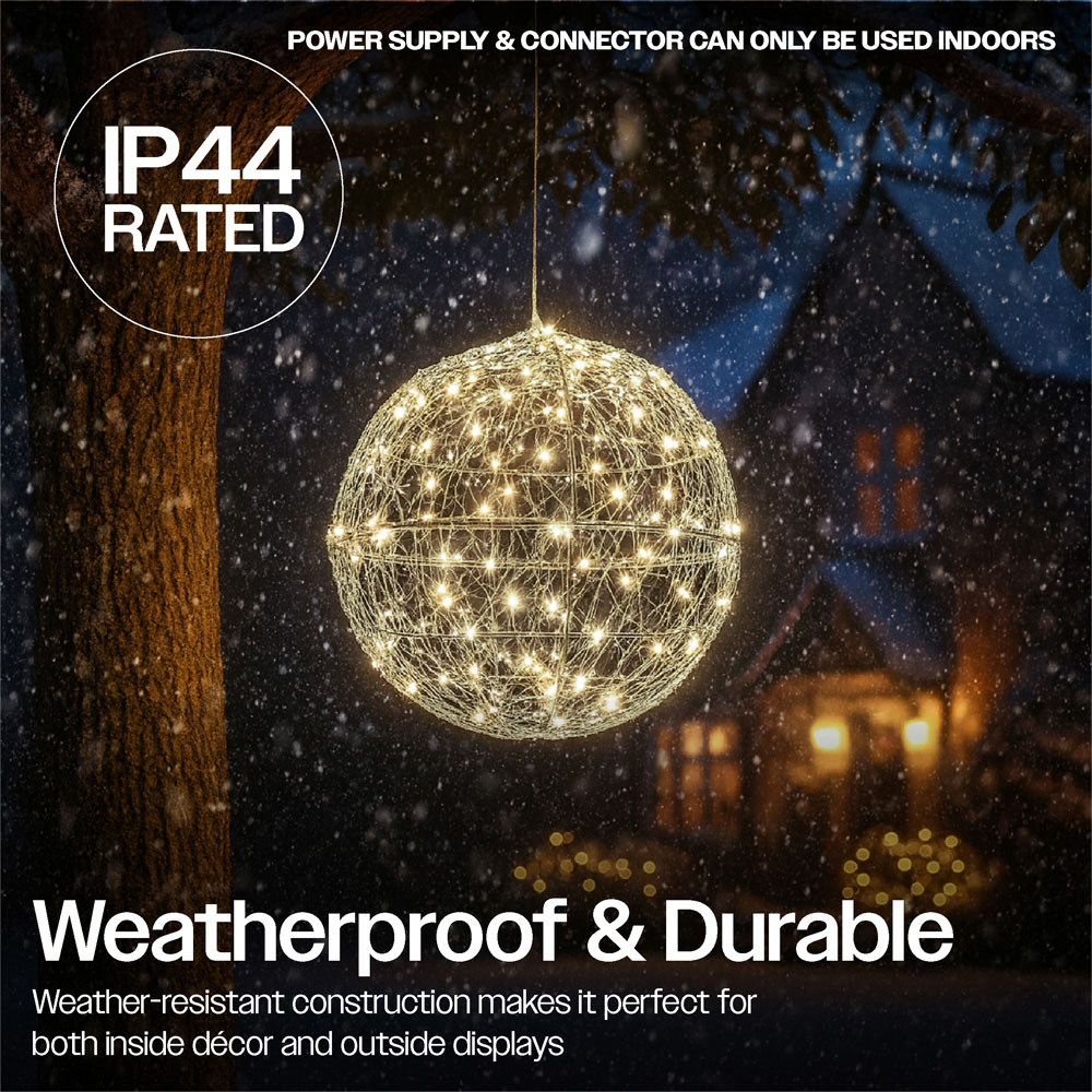 Xmas Haus Shiny Silver 160 Warm White Micro LED Ball Light 30cm Image 4