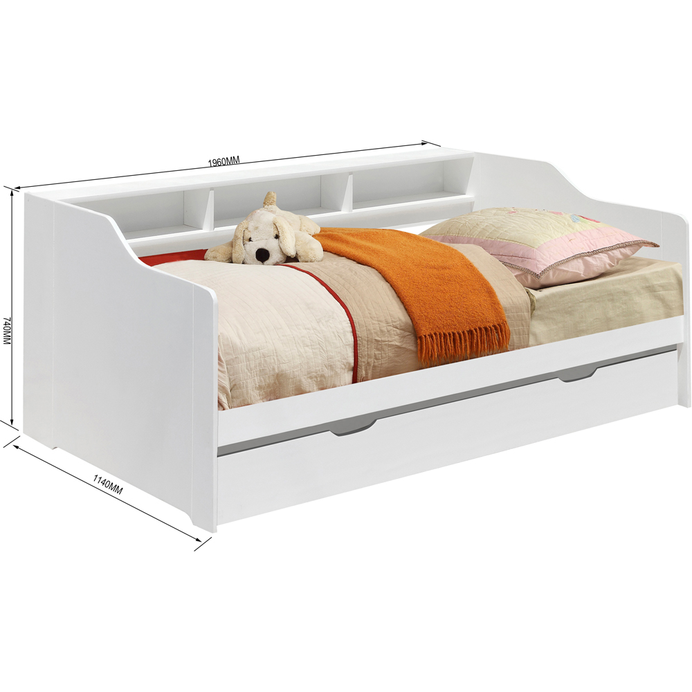 Comfy Living Single Caramel Wooden Bed with Trundle and Shelves Image 5