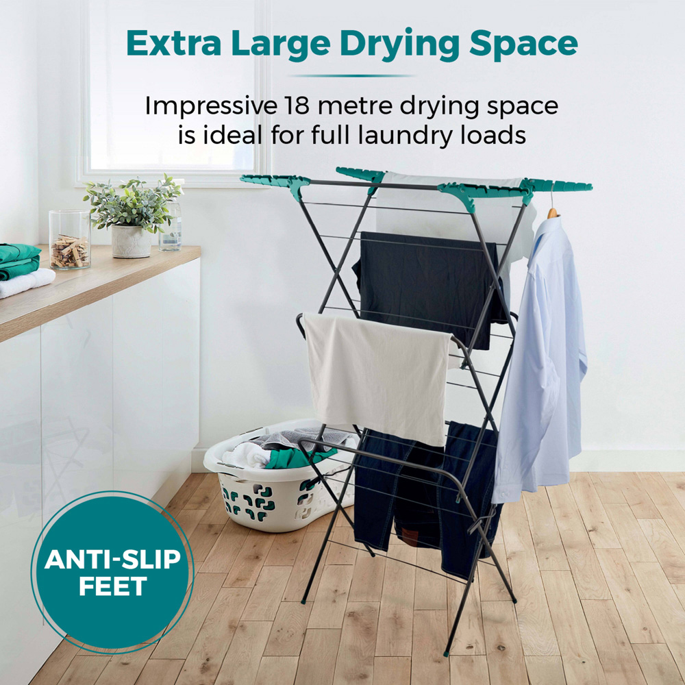 Tower 3-Tier Concertina Clothes Airer with Fold Out Wings 18m Image 3
