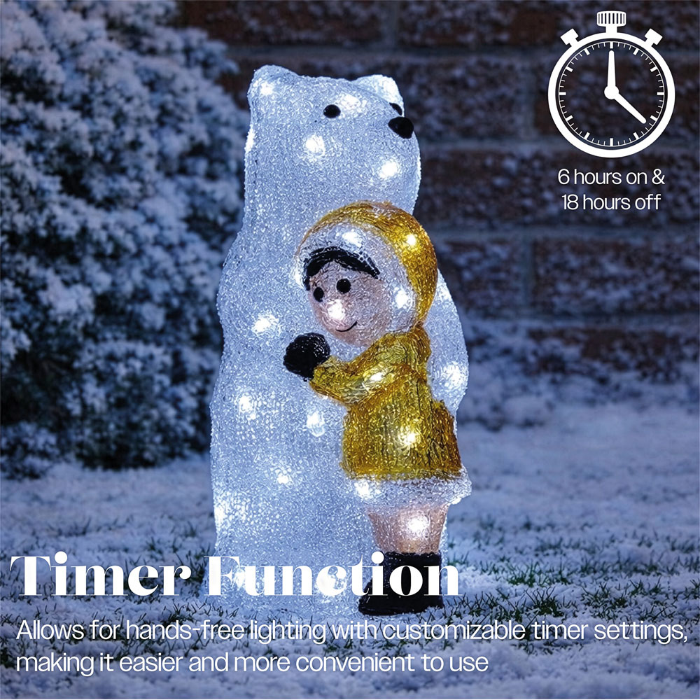 Xmas Haus 40 Bright White LED Acrylic Bear with Kid Christmas Decoration 36cm Image 7