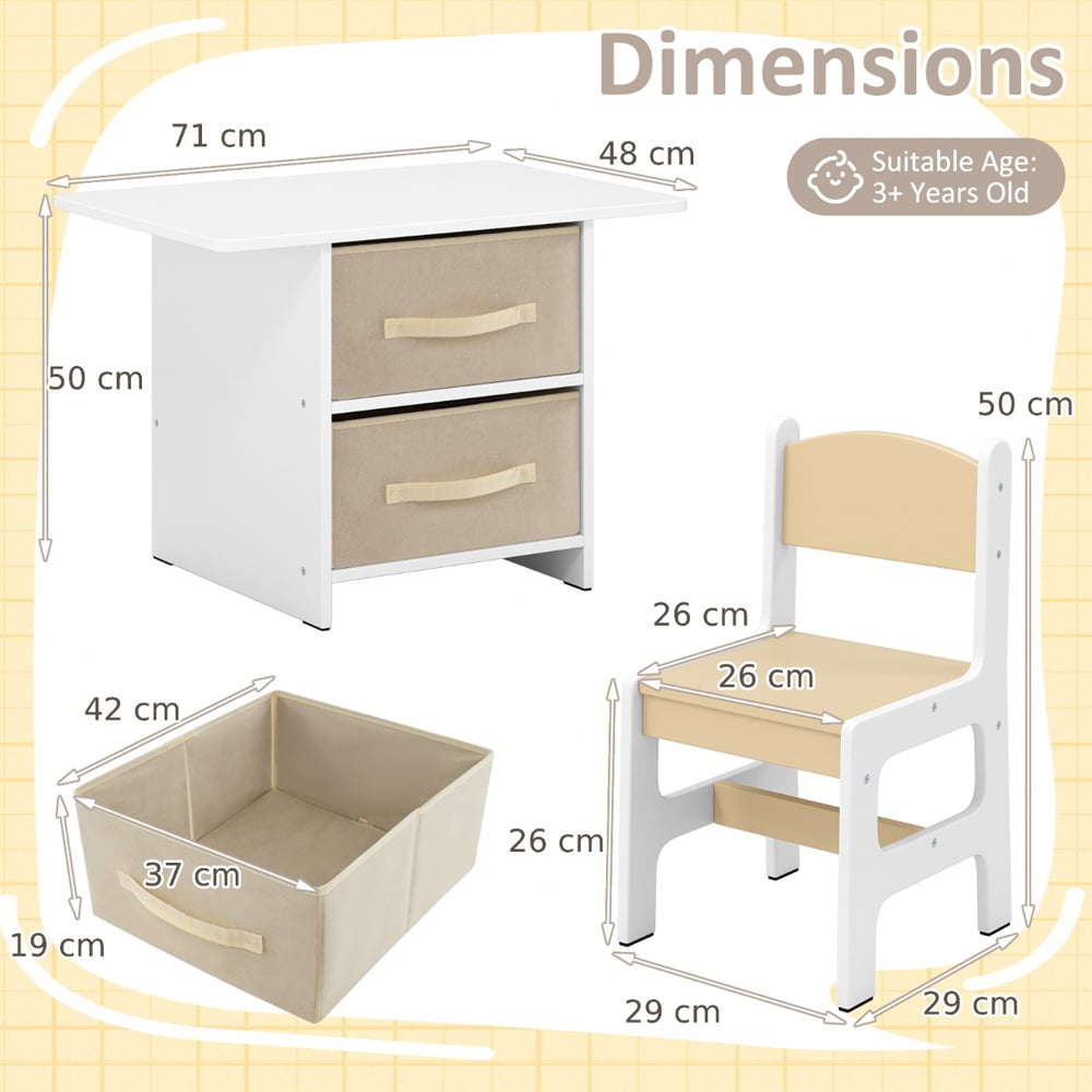Costway 2 Seater Beige Toddler Wooden Activity Table Set Image 9