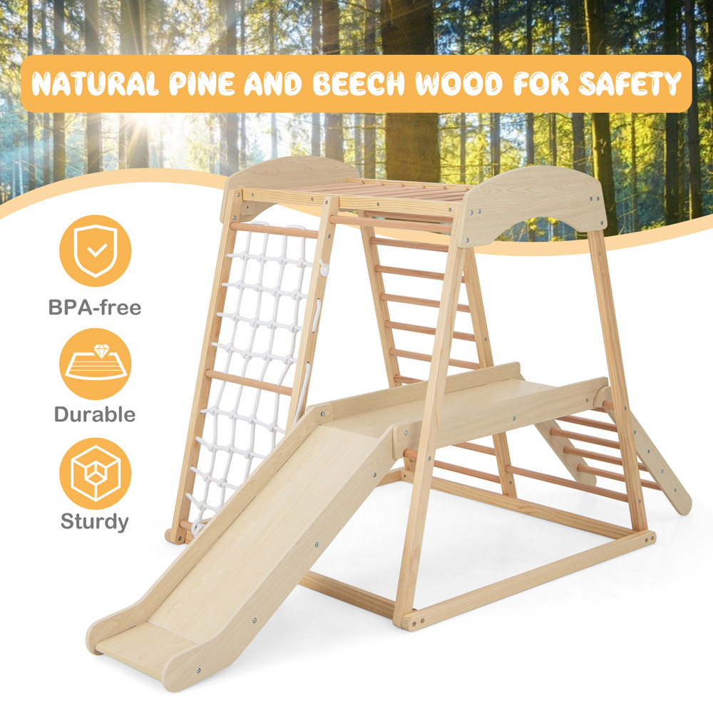 Costway 6 in 1 Natural Kids Indoor Jungle Gym Wooden Playset Image 5