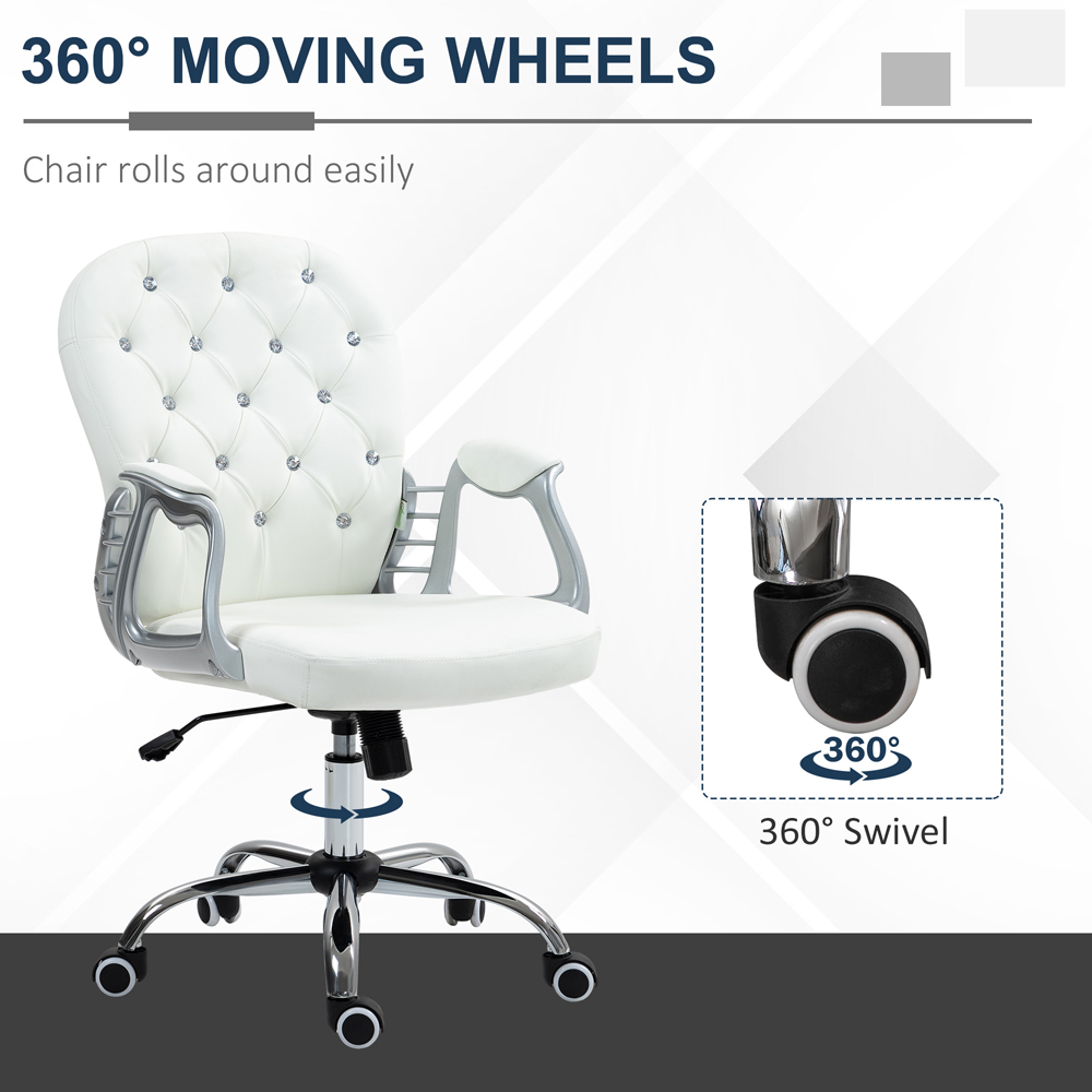 Portland White PU Diamante Padded Swivel Office Chair Image 8