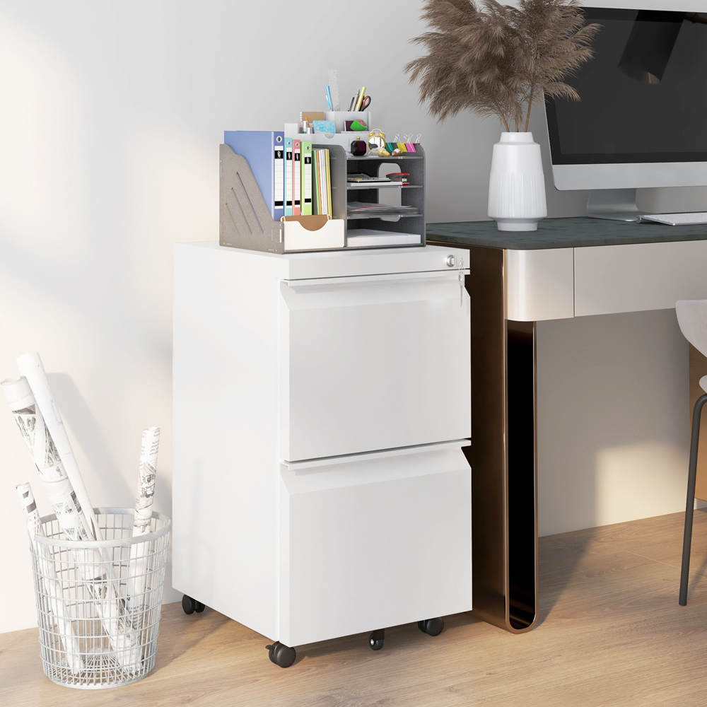 Portland 2 Drawer White Mobile Filing Cabinet with Lock Image 4