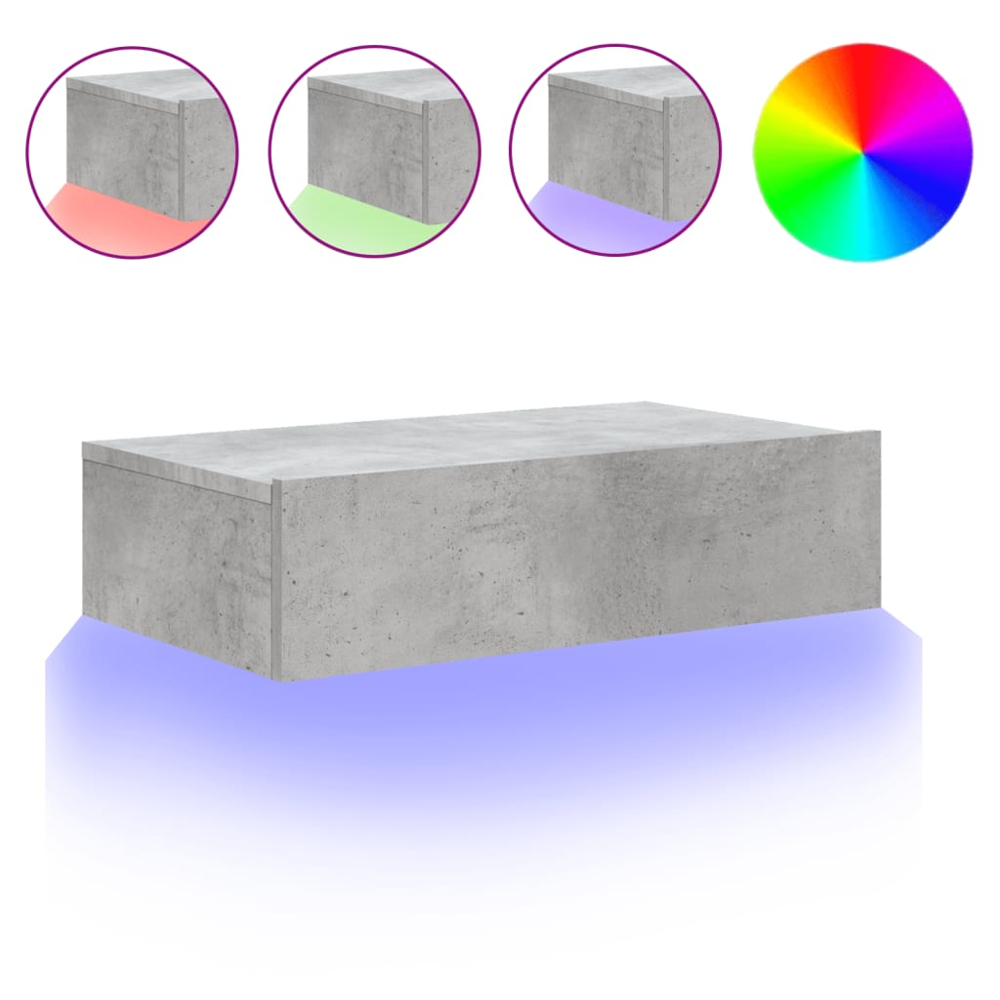 vidaXL Single Drawer Concrete Grey Wall Mounted TV Cabinet with LED Lights Image 9