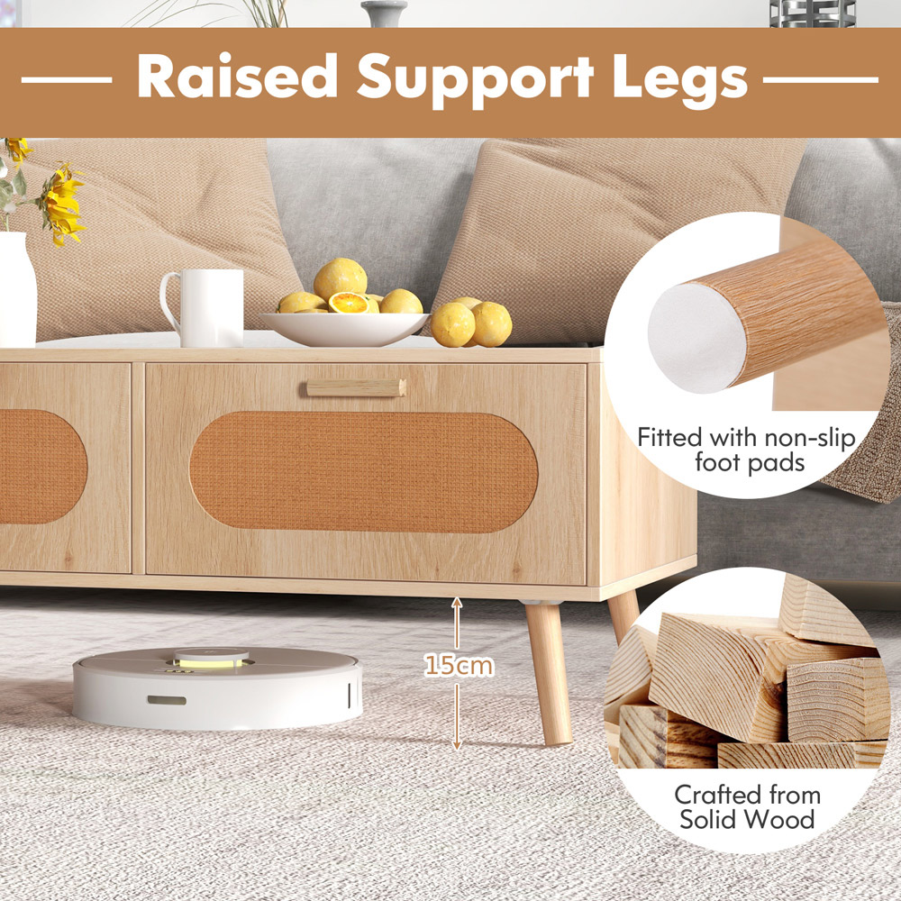 Costway 2 Drawer Natural Mid Century Rattan Coffee Table Image 8