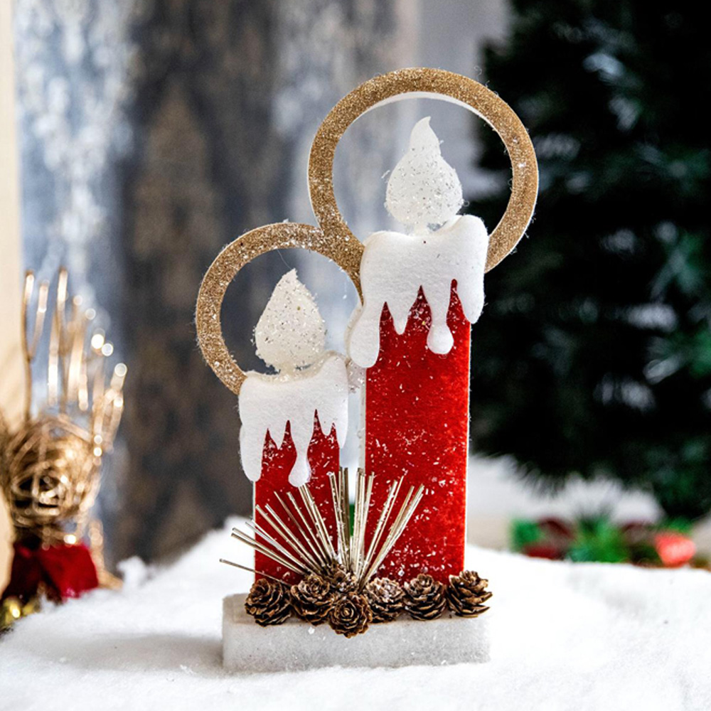 Shatchi Red Glitter Foam Snow Covered Pre Lit Twin Candles Christmas Decoration 41cm Image 5
