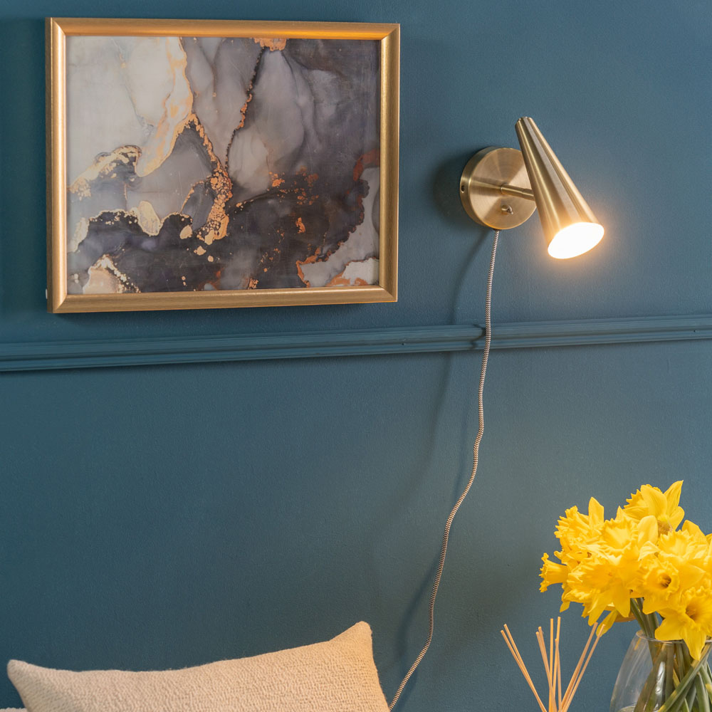 ValueLights Duke Brushed Brass Cone Plug-in LED Wall Light 2 Pack Image 3