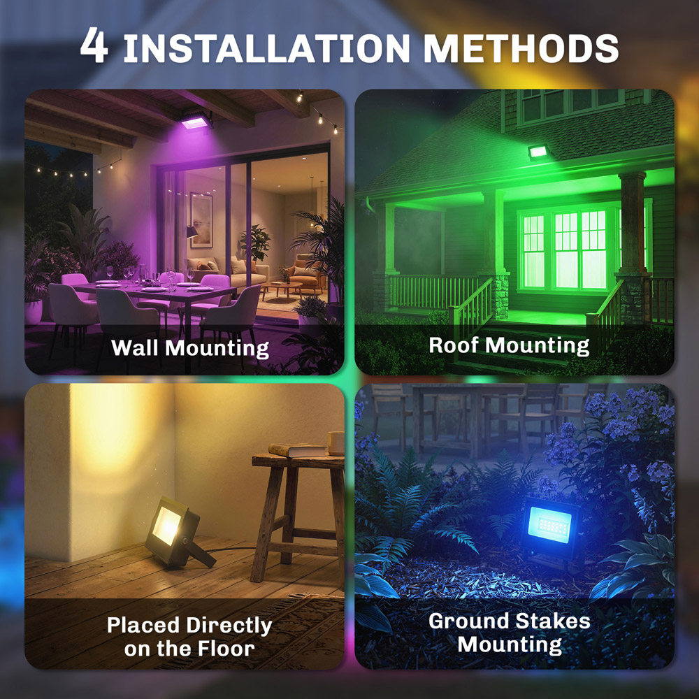 Outsunny 32W Black Smart LED Outdoor Flood Light Image 4