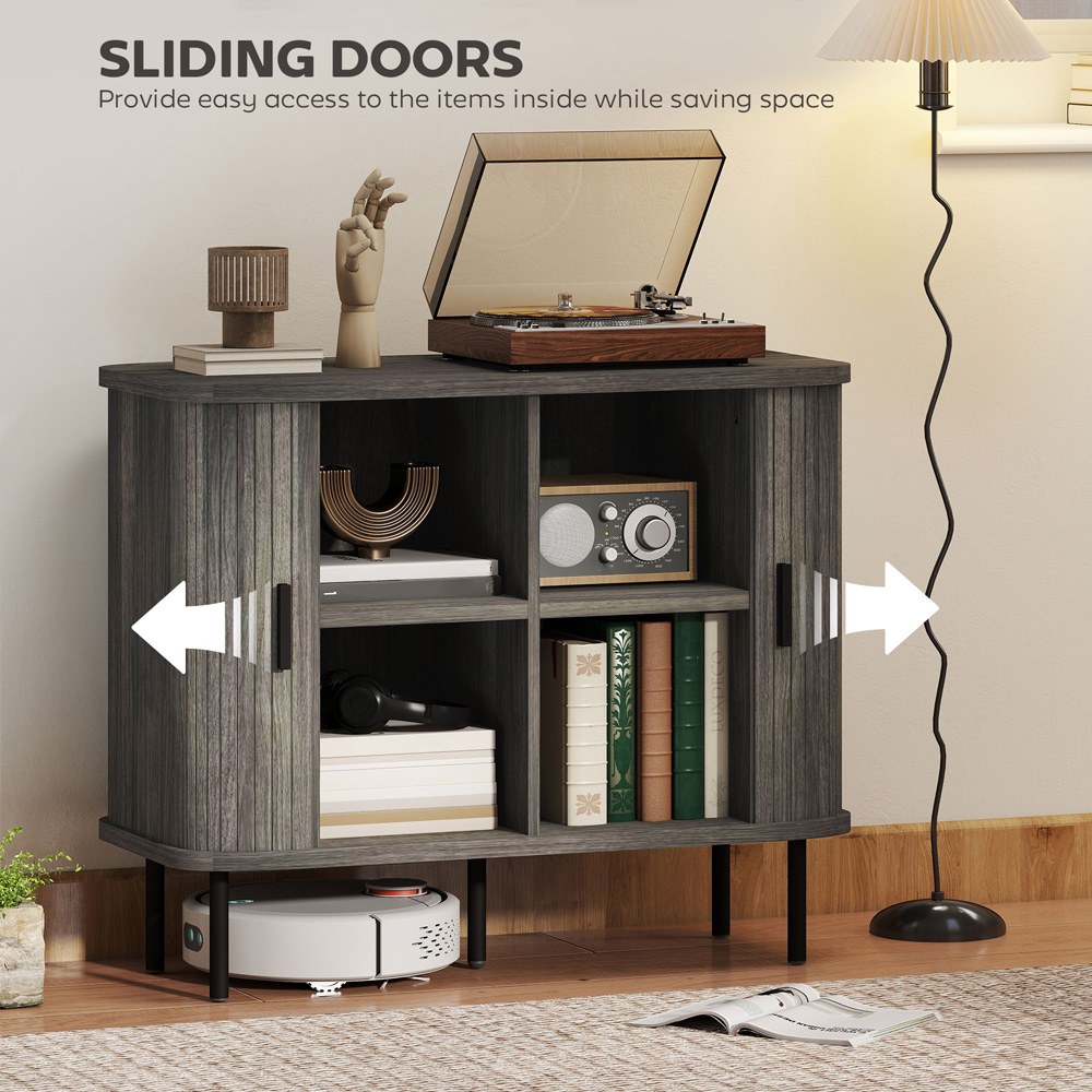 HOMCOM Grey Sideboard Storage Cabinet with Slatted Tambour Sliding Door Image 5