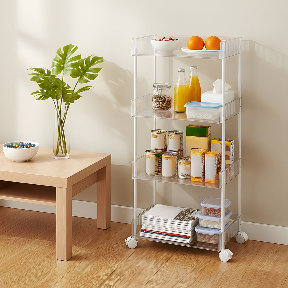 Living and Home 4 Shelf Clear Rolling Storage Cart Image 2