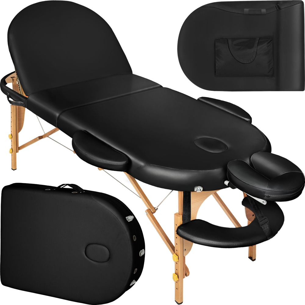 Massage Table Sawsan - oval, 3-zone bed with carry bag, head- and armrests - Black Image 1