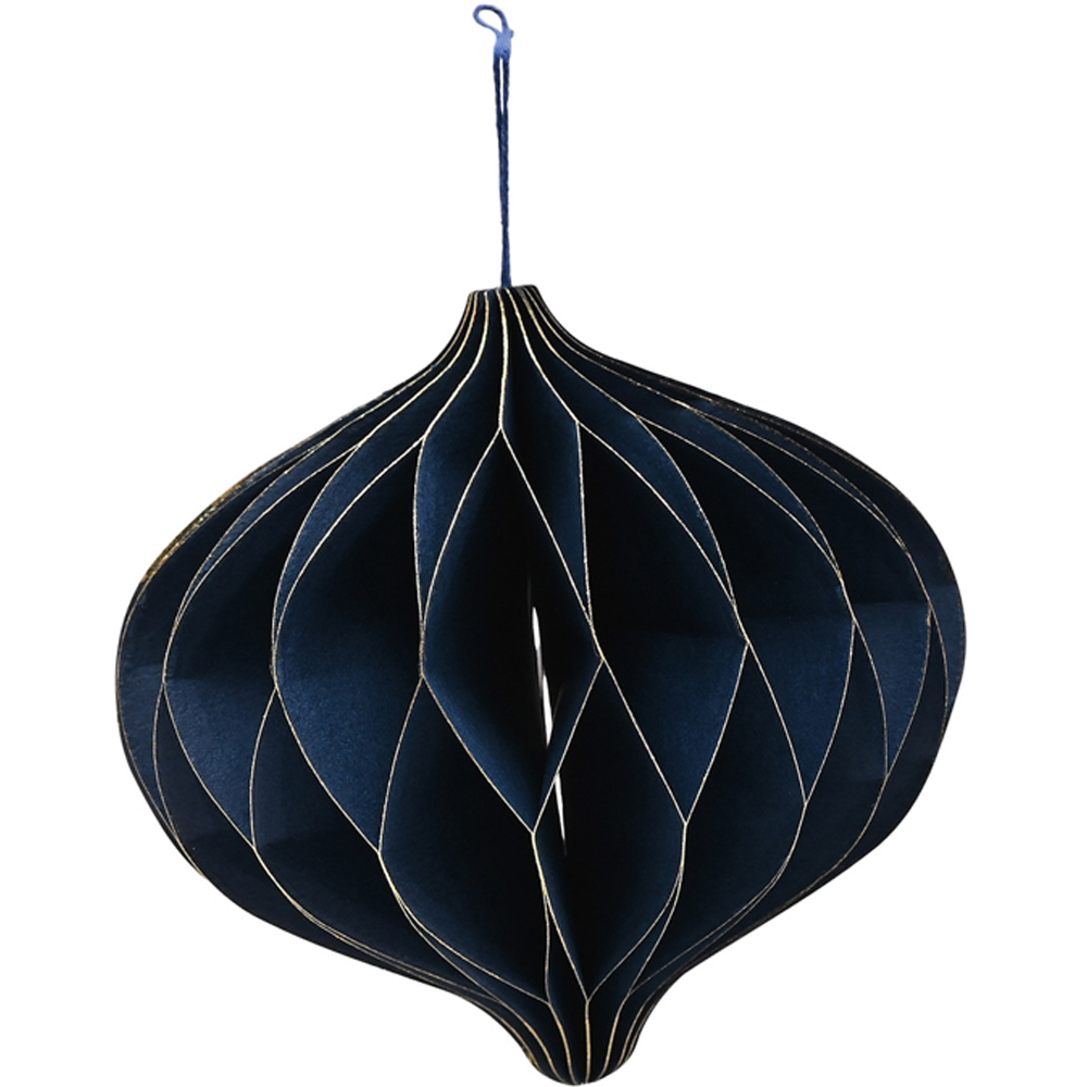 The Seasonal Gift Co Dark Blue Paper Onion Shaped Bauble with Gold Edge 3 Pack Image 3