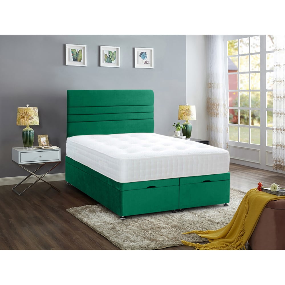 Eleganza Home Napster Super King Size Emerald Plush Velvet Divan Ottoman Bed with Lined Headboard Image 2