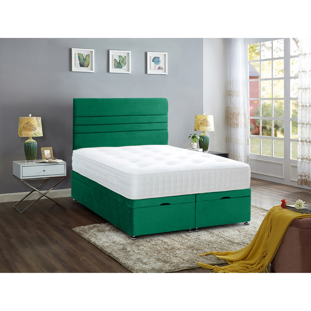 Eleganza Home Napster King Size Emerald Plush Velvet Divan Ottoman Bed with Lined Headboard Image 2