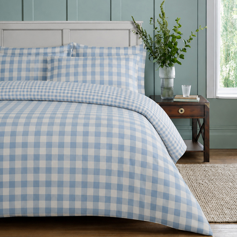 Sweet Dreams Super King Size Wyndham Check Surf Blue Duvet Cover Set Image 3