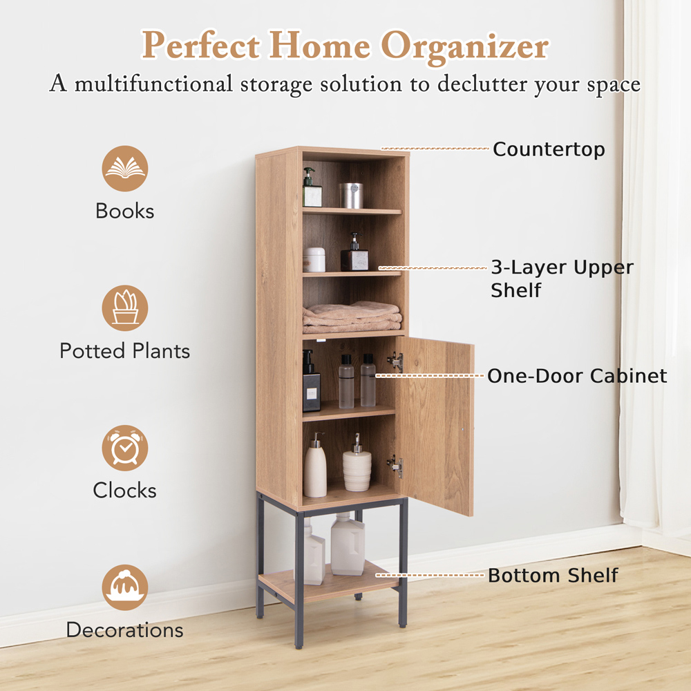 Costway Single Door 4 Shelf Natural Tall Storage Cabinet Image 5