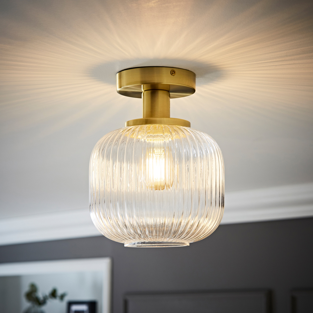 ValueLights Calpe Clear Shade Gold Stem LED Flush Ceiling Light Image 2