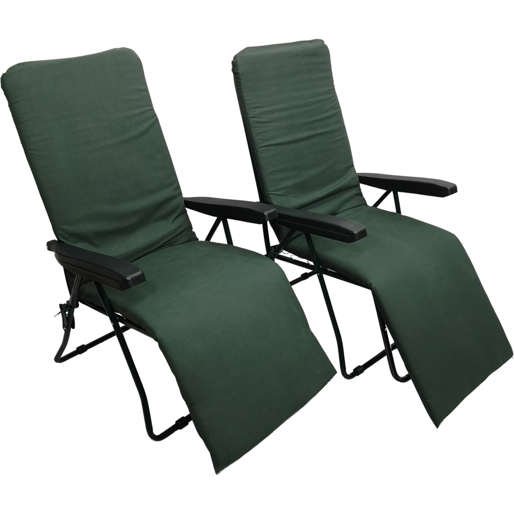 Samuel Alexander Set of 2 Green Padded Recliner Garden Sun Loungers Image 3