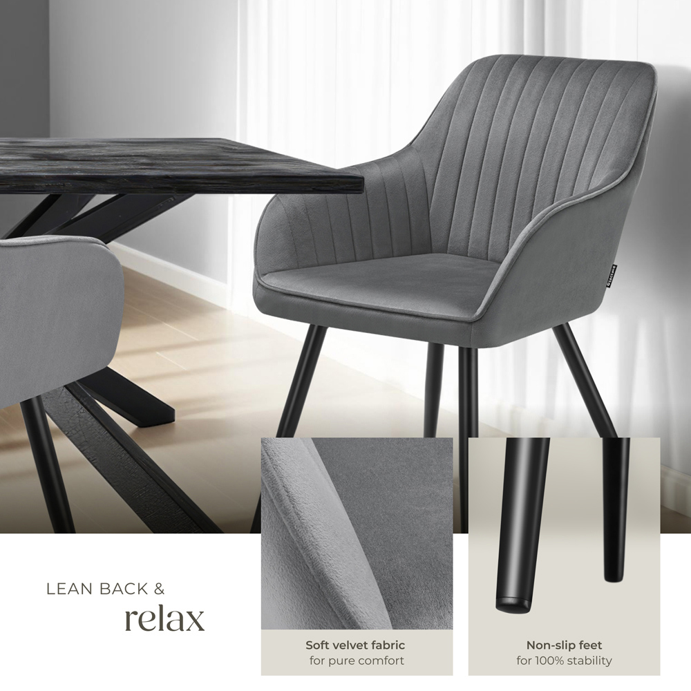 tectake Marilyn Grey Velvet Quilted Chair Image 5