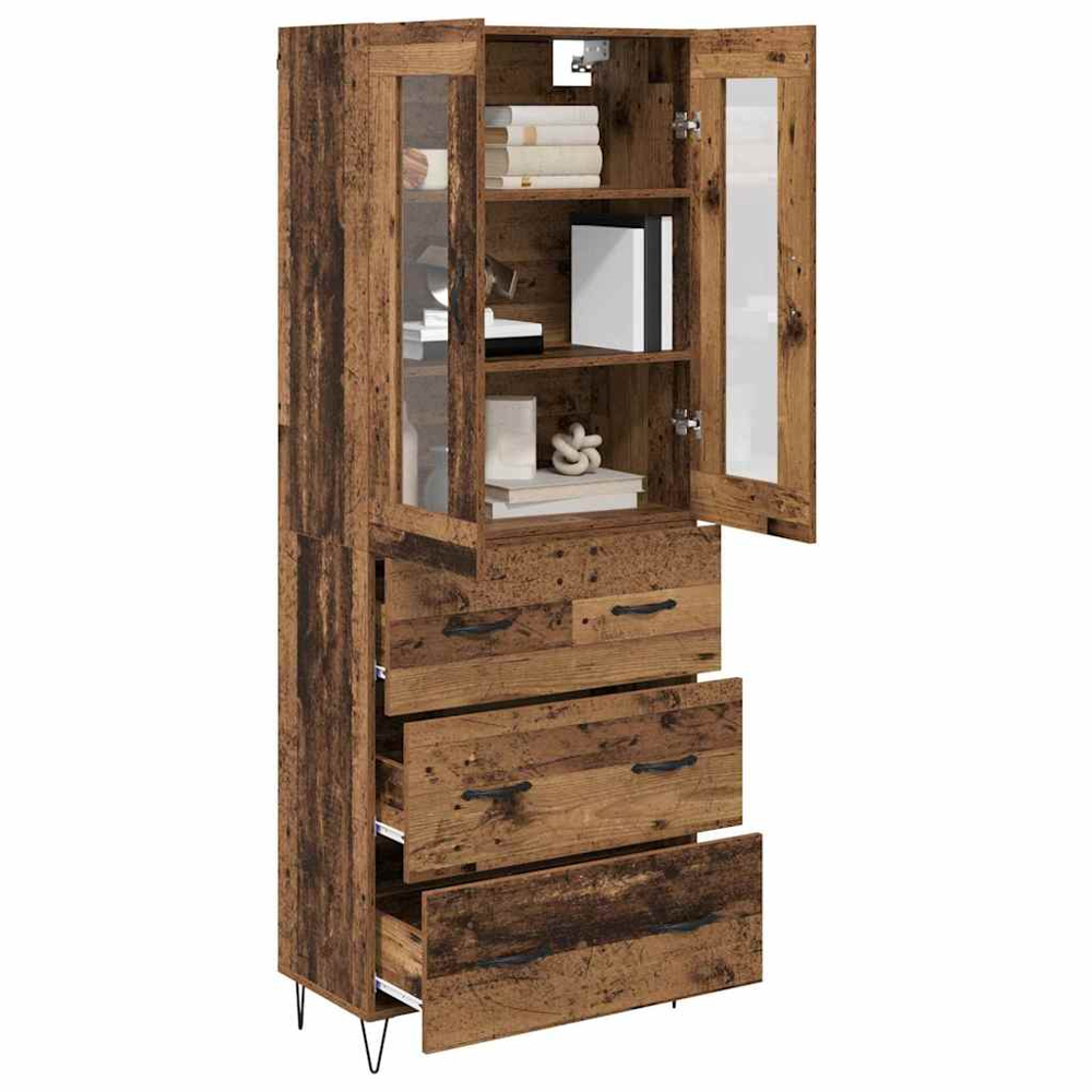 vidaXL 2 Glass Door 3 Drawer Old Wood Sideboard Image 3