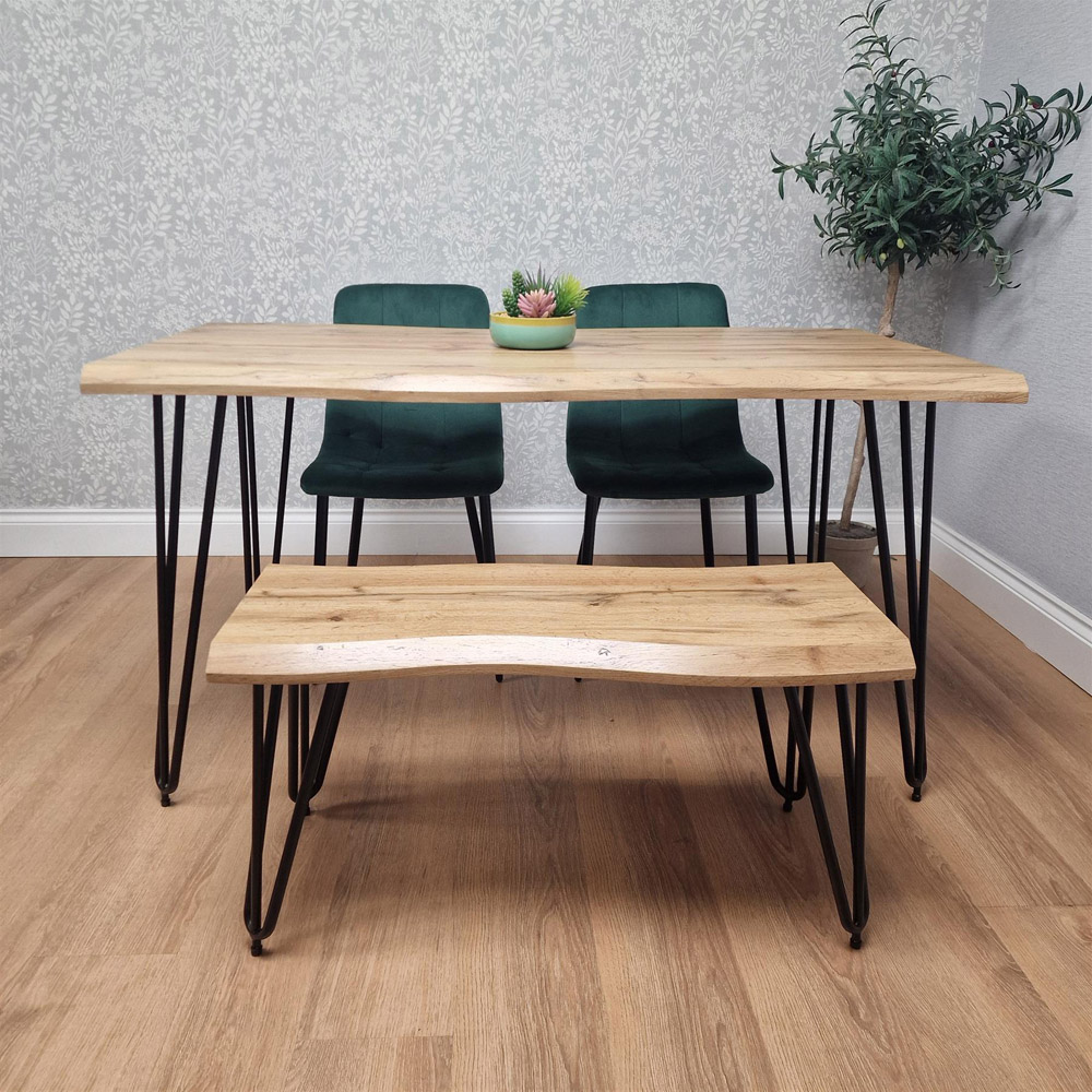 Kosy Koala 4 Seater Tufted Velvet Wooden Dining Set with Bench Green and Brown Image 4