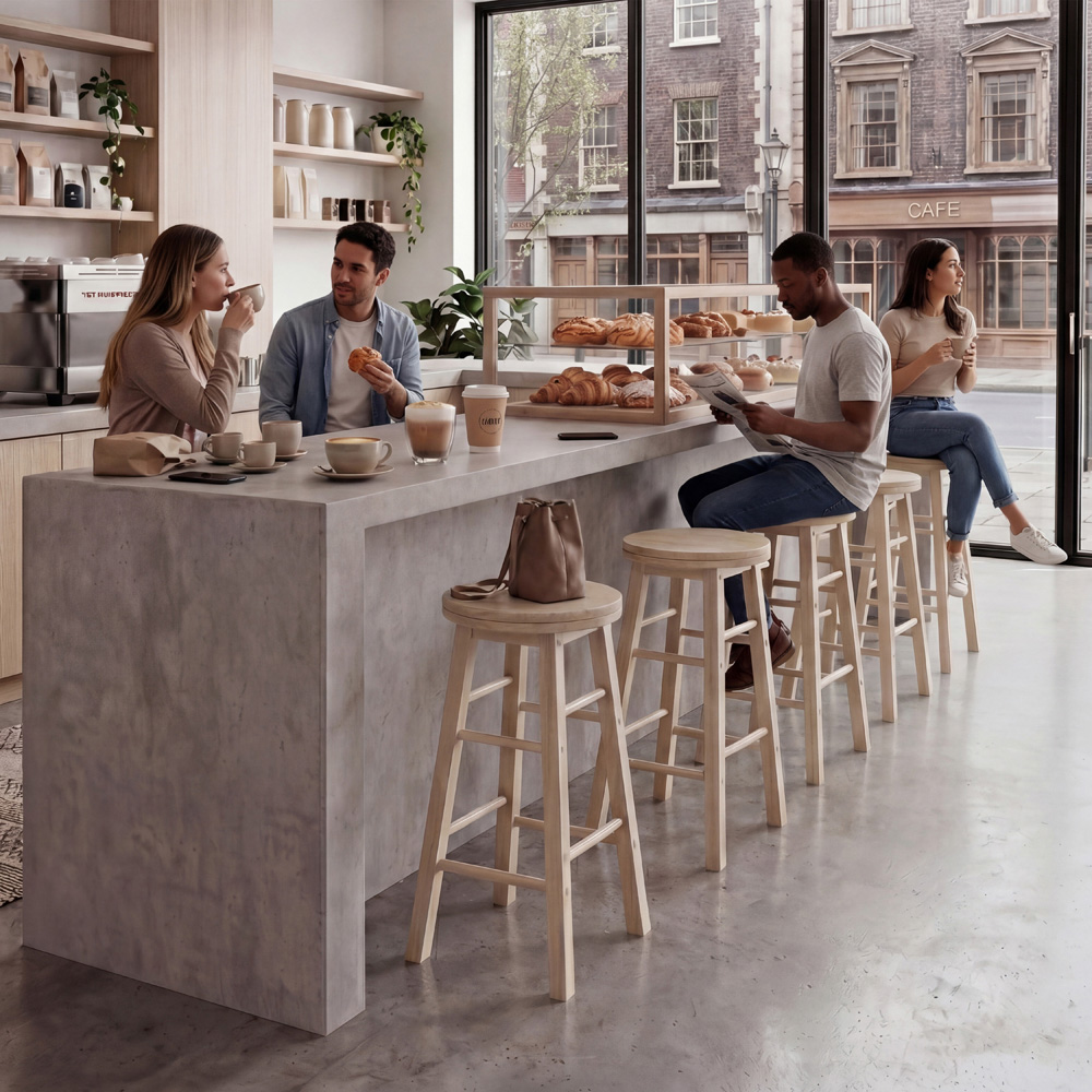 CHEF VIDA Pine Wooden Revolving Bar Stool Image 4