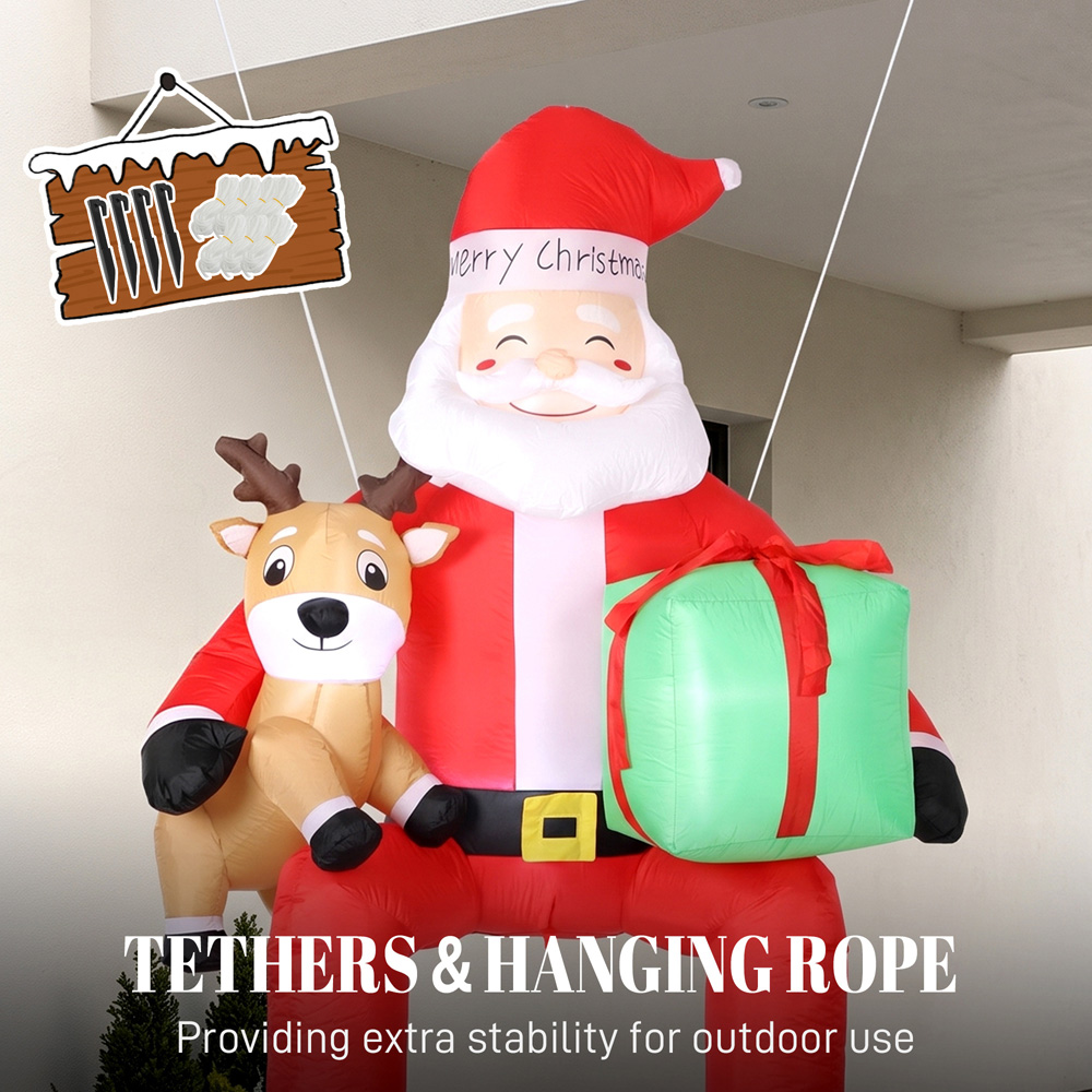 Outsunny 12 LED Giant Hanging Santa Claus with Reindeer Inflatable Outdoor Christmas Decoration 9ft Image 6