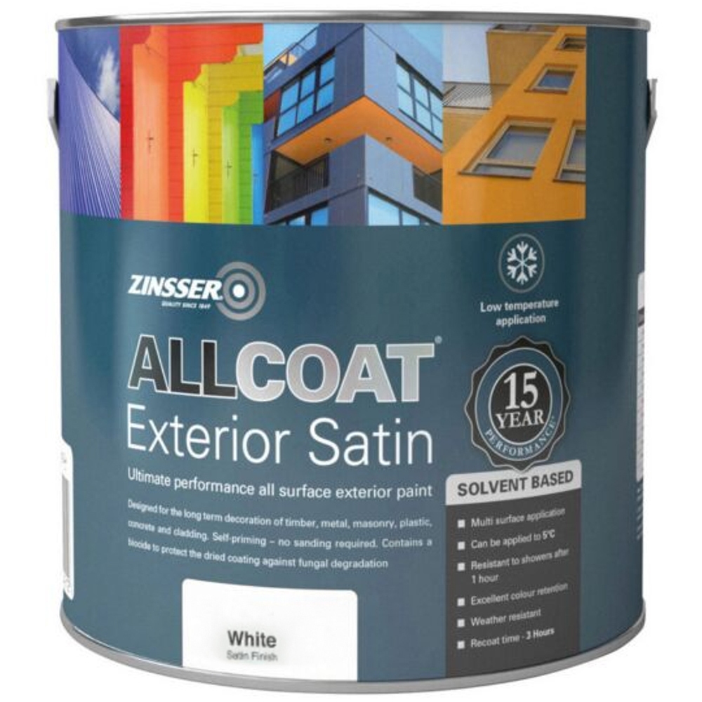 Zinsser Allcoat White Solvent Based Exterior Satin Paint 2.5L Image 2