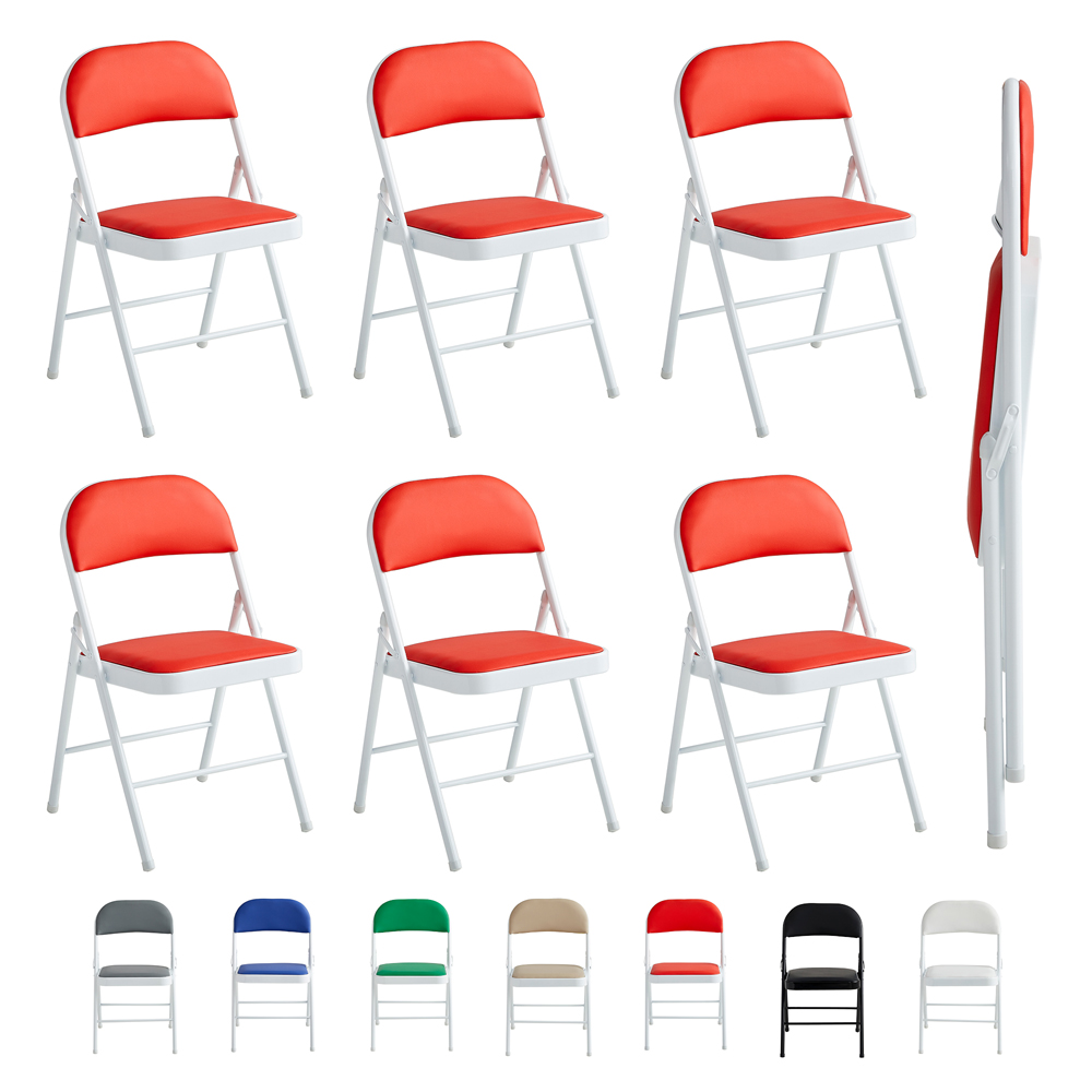 Set of 6 Red Padded Folding Metal Dining Chairs Image 2