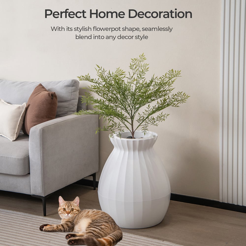 Costway White Smart Plant Cat Litter Box with Electronic Odour Removal Image 3