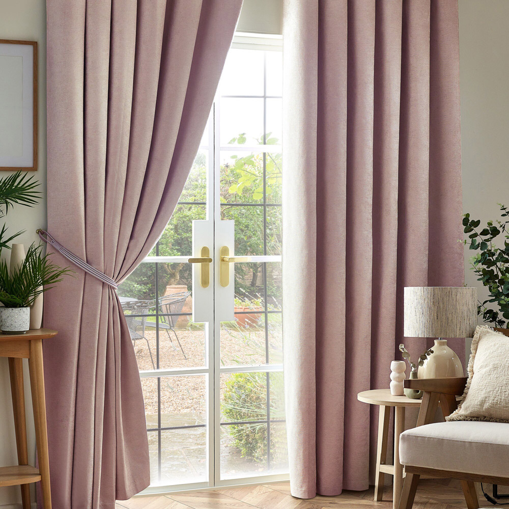 Alan Symonds Pink Chenille Blackout Pencil Pleat Curtains 117cm x 229cm Image 1