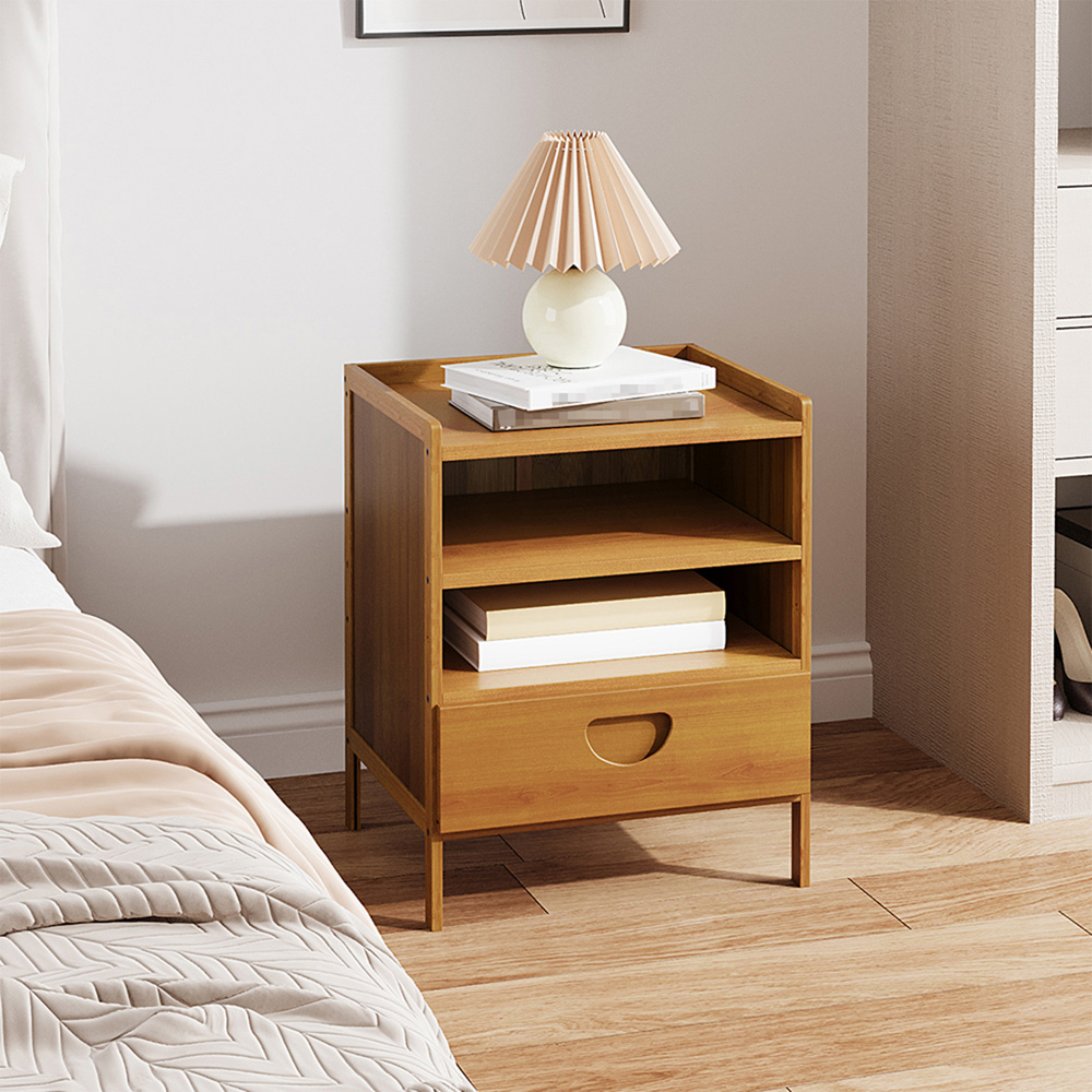 Living and Home Single Drawer 2 Shelf Tea Colour Bedside Table Image 8