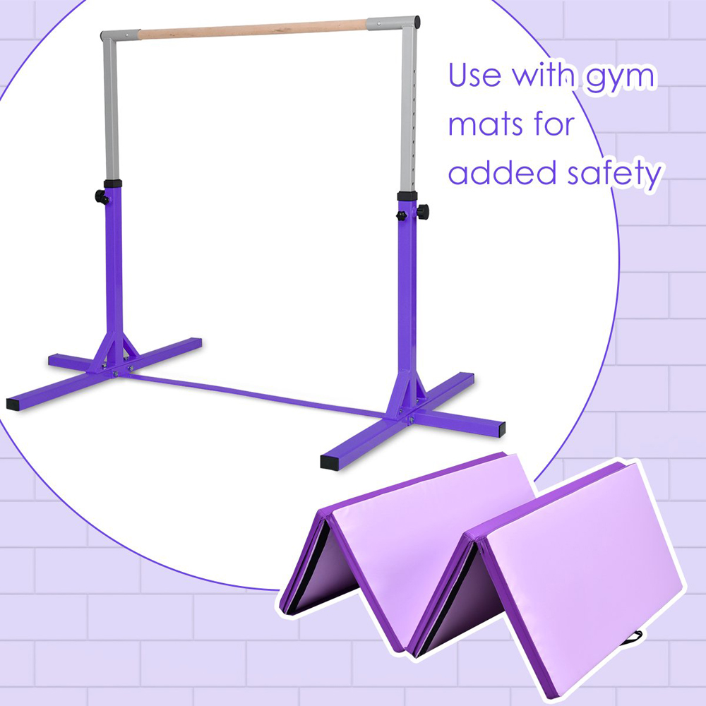 Costway Purple Kids Height Adjustable Gymnastics Training Bar Image 6