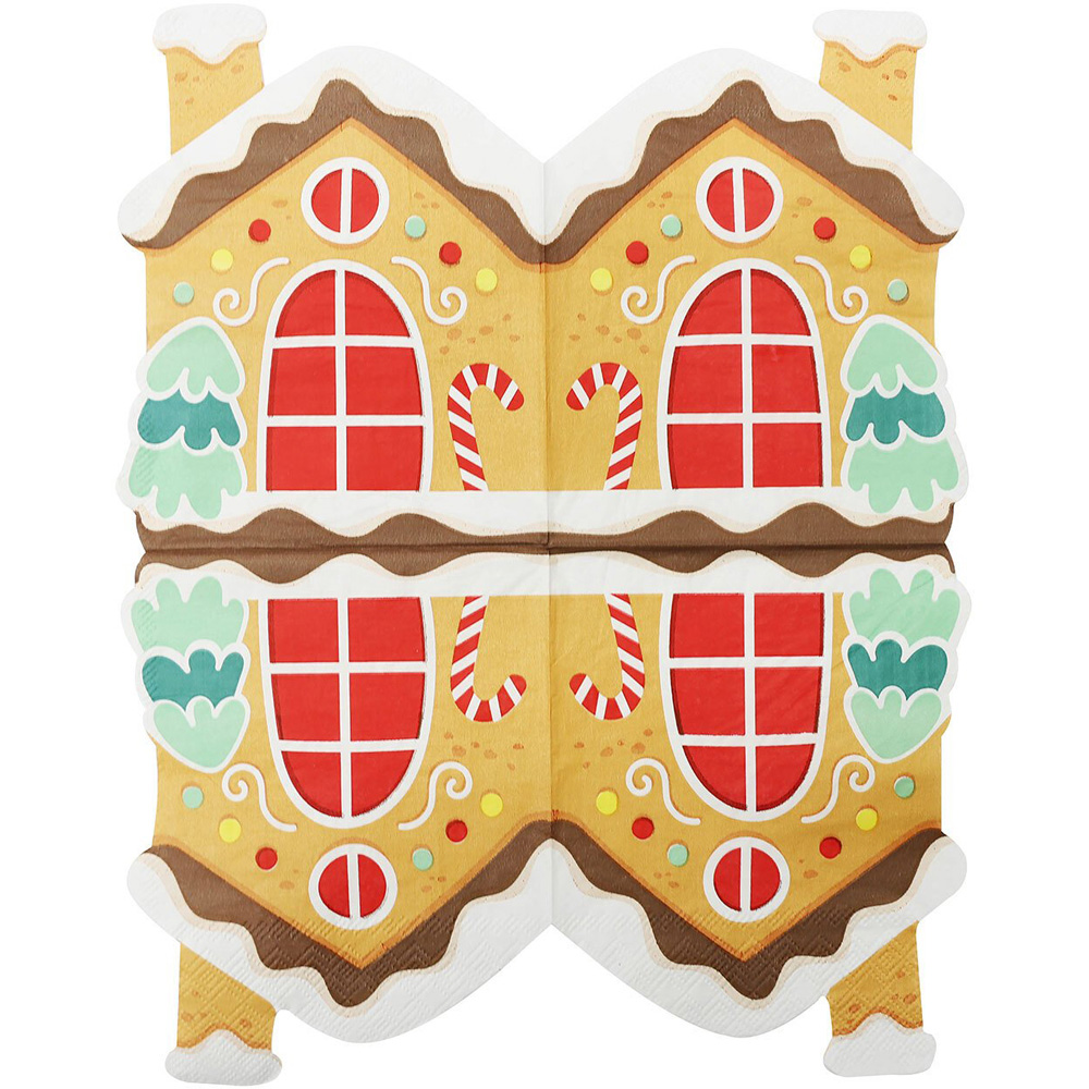 Pack of 16 Gingerbread Shaped Napkins - Multicolour Image 4