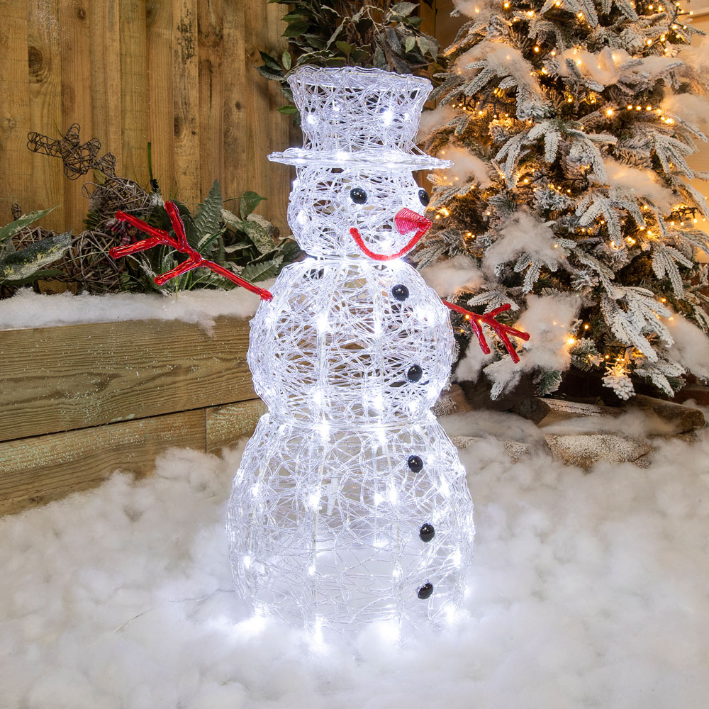 The Christmas Centre 100 Cool White LED Acrylic Light-Up Snowman 2.6ft Image 5