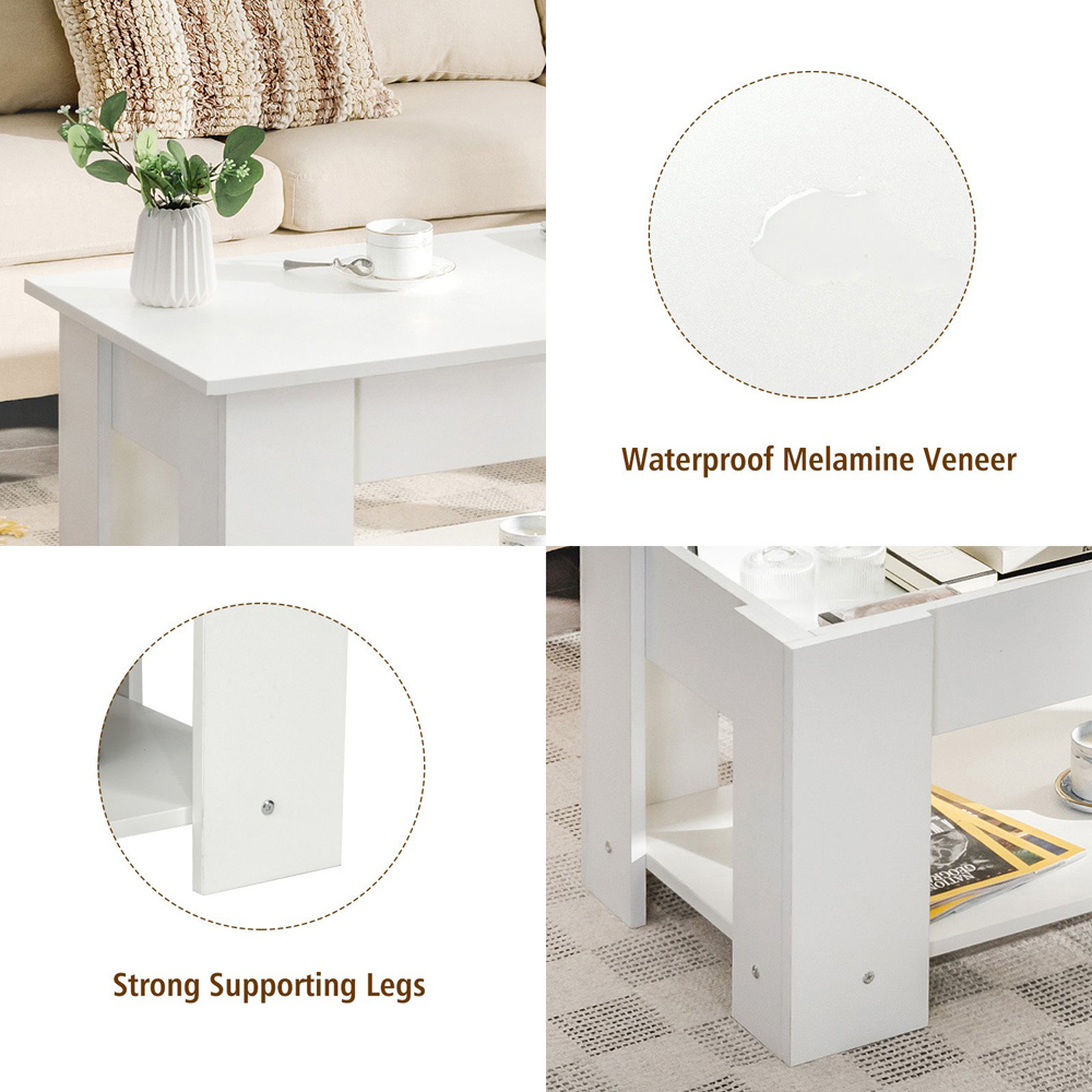 Costway Single Shelf White Lift Top Coffee Table Image 8