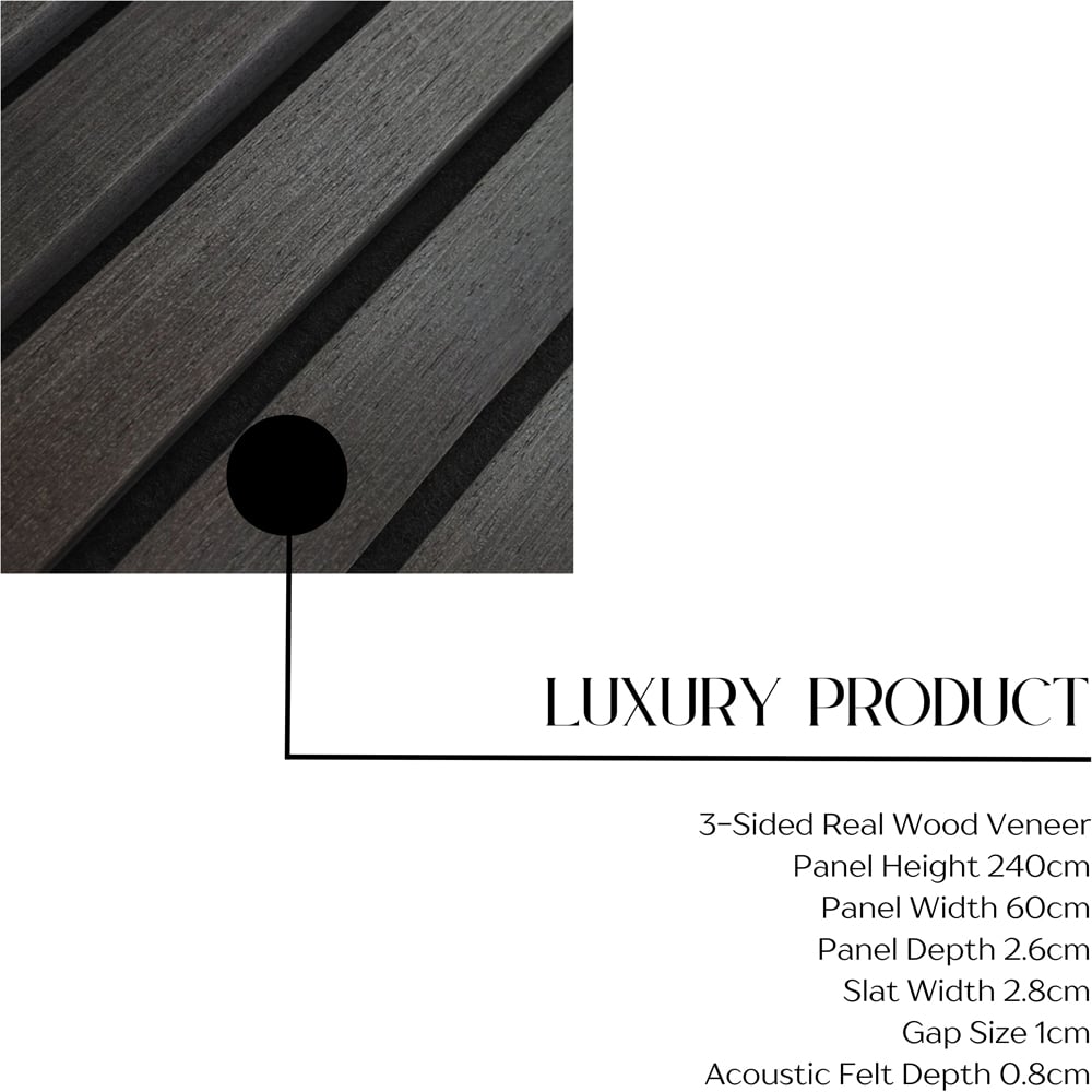 Shh Acoustics 240 x 60cm Dark Grey Decorative Slat Wall Panel Image 4