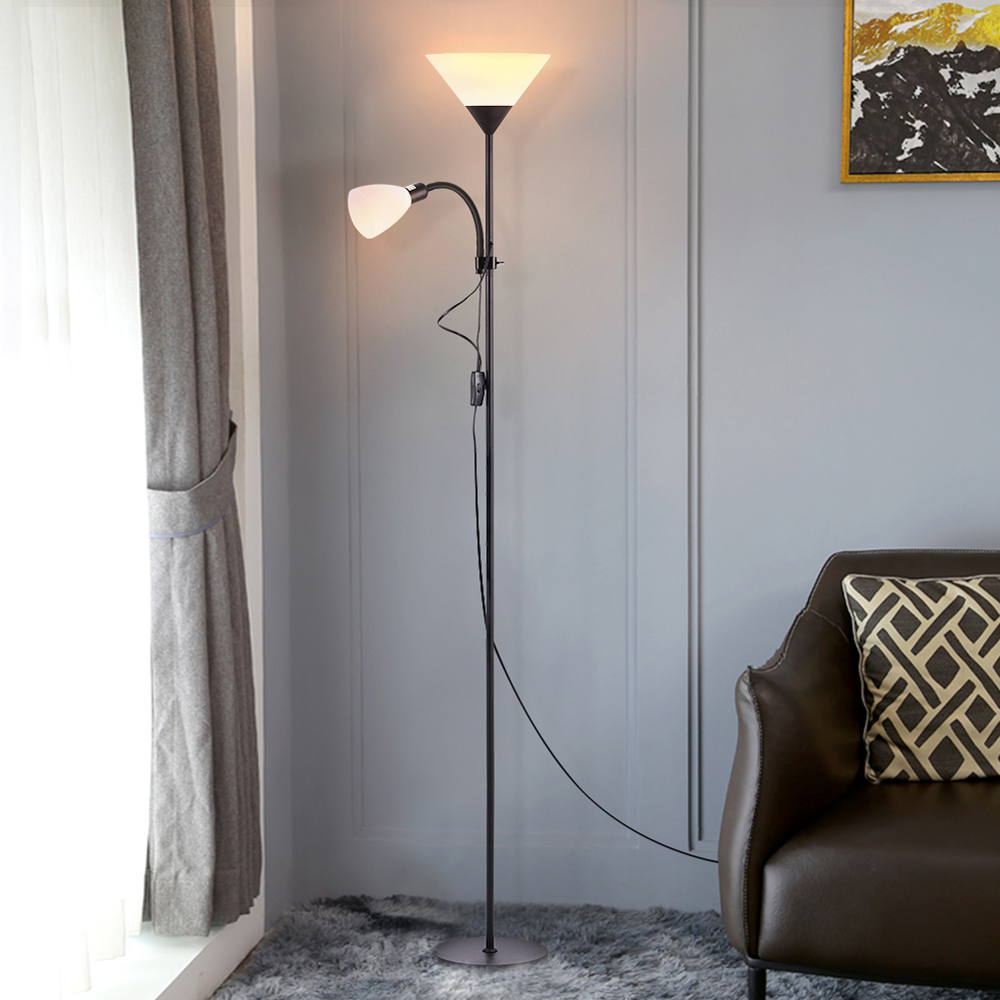 Living and Home Black 2 Head Floor Lamp Image 2